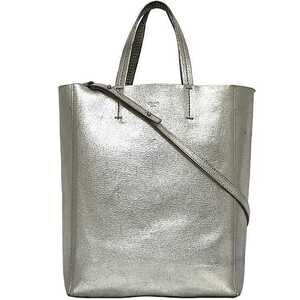 Celine Vertical Cabas Tote Bag Silver Leather Crossbody Metallic Handbag